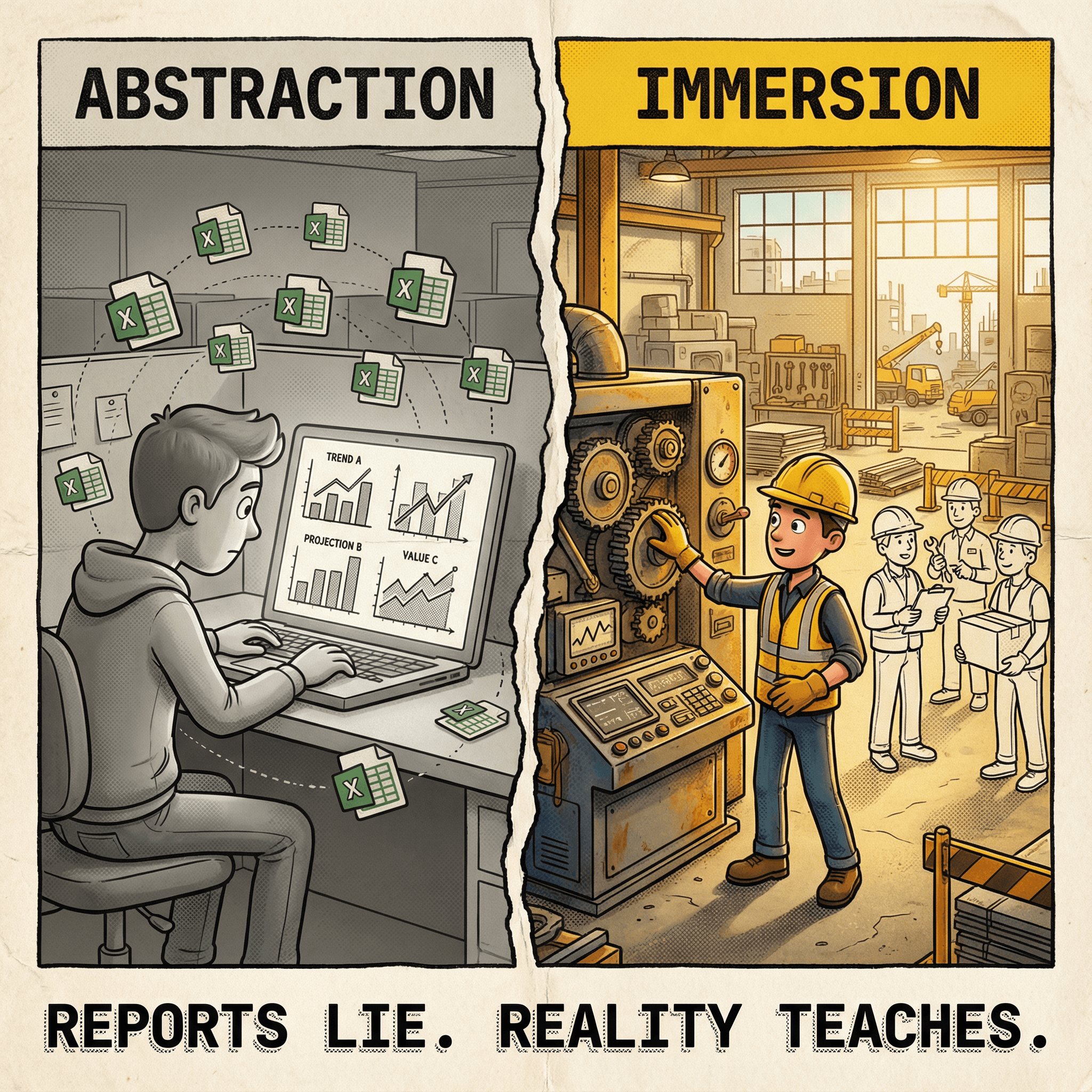 Comparison chart of Abstract vs Immersive Learning approaches in leadership training