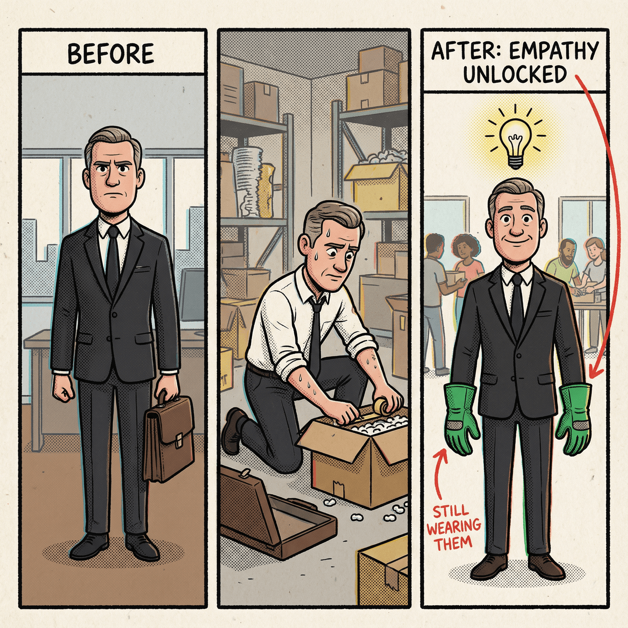 Visual representation of the Walk a Mile Initiative showing role swapping for empathy